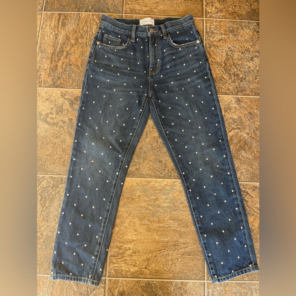 Current/Elliott High Waisted The Vintage Cropped Skim Studded Jeans- Waist 25